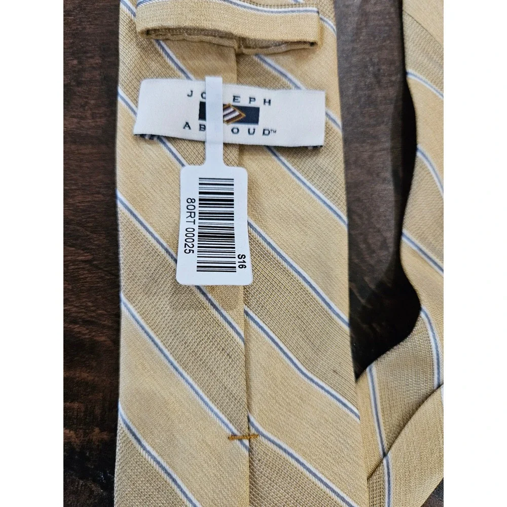 Joseph Abboud Silk Blend Striped Necktie Gold Blue White Business Formal Tie